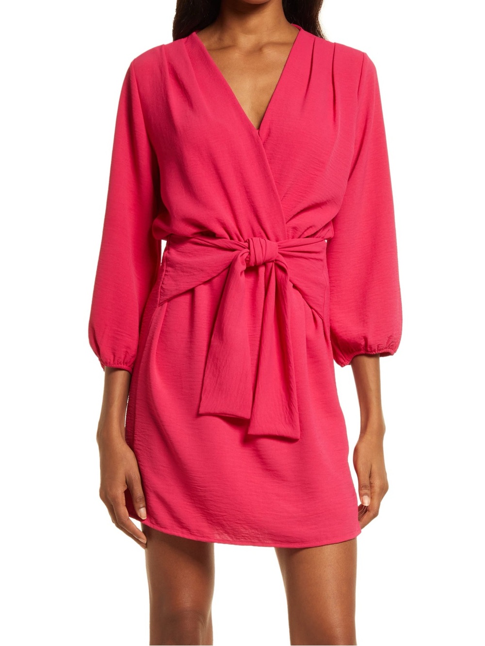 Fraiche By J Tie-Front V-Neck Mini Dress in Hot Pink